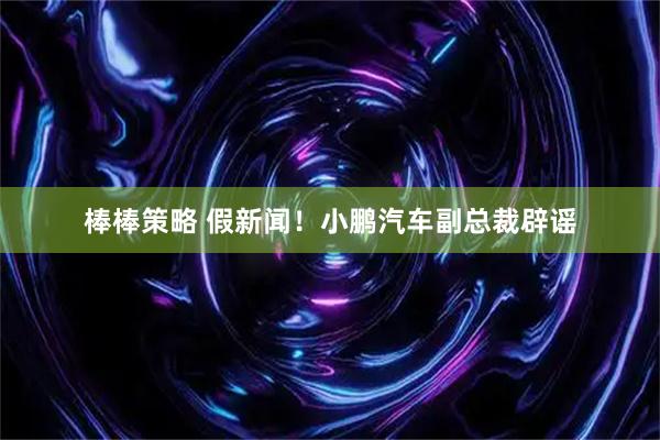 棒棒策略 假新闻！小鹏汽车副总裁辟谣