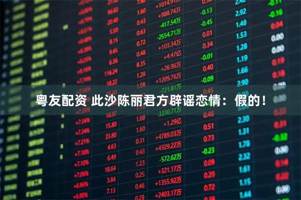 粤友配资 此沙陈丽君方辟谣恋情：假的！
